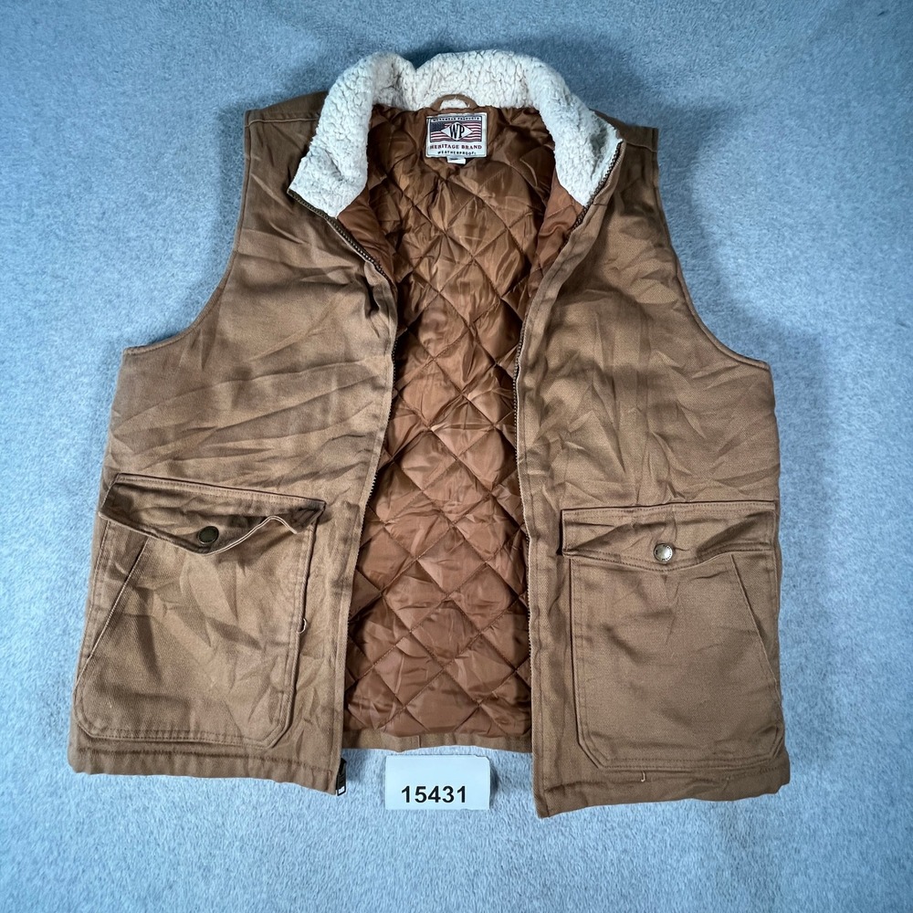 Weatherproof Workwear Vest Mens XL Tan Excellent Quilted Faux Fur Collar